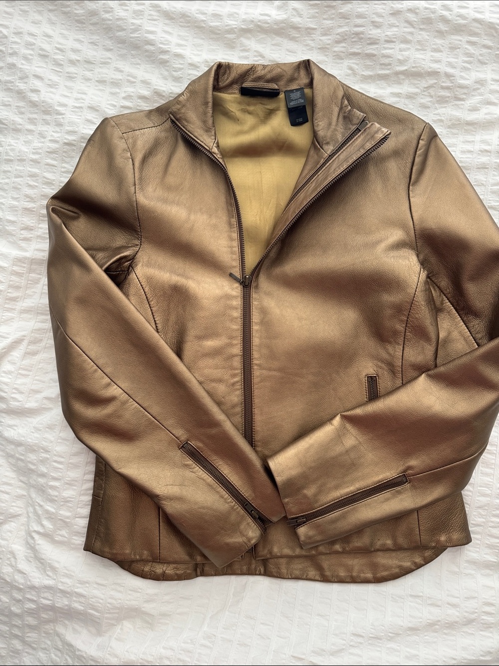 DKNY Jeans Leather Jacket Bronze Small